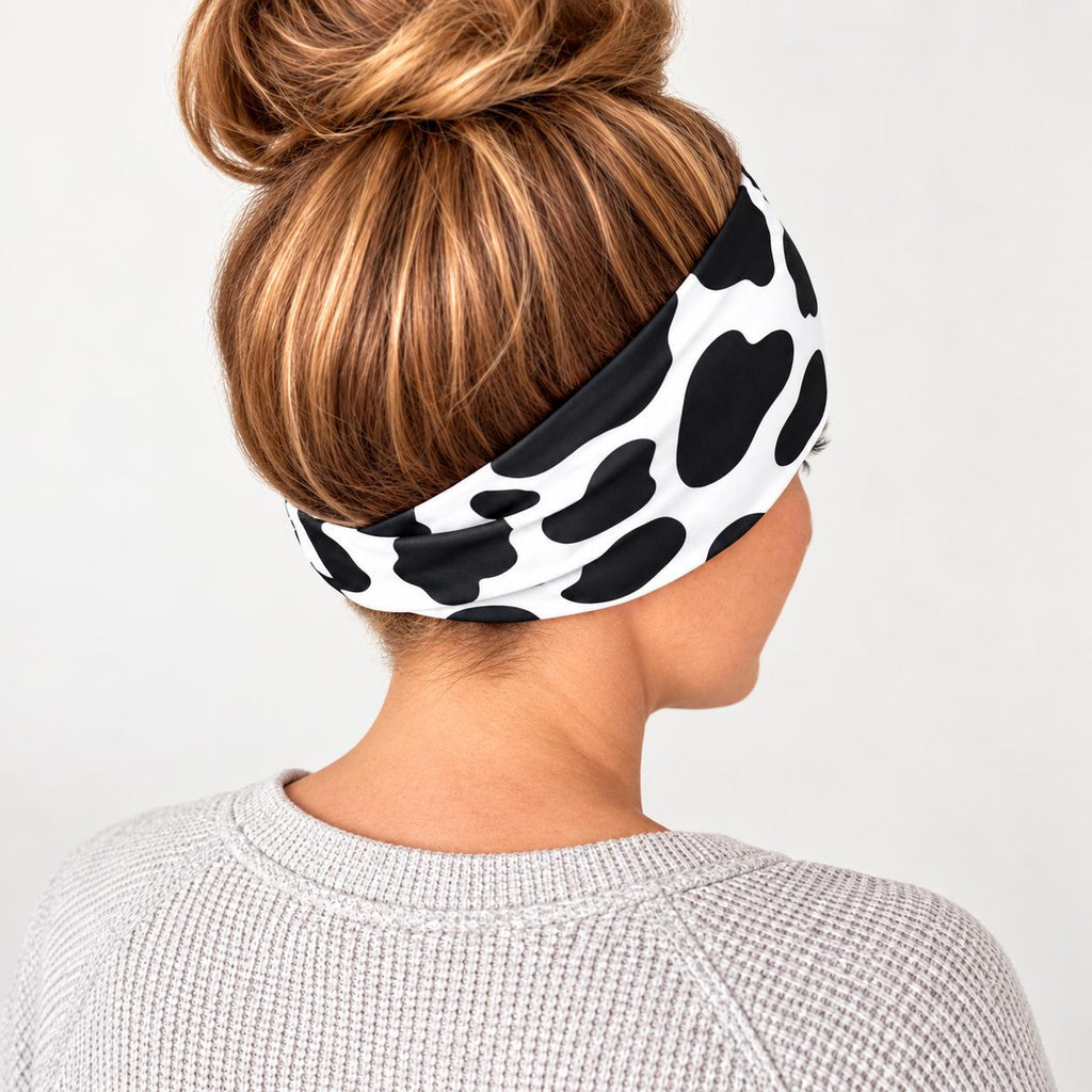 Cow Print Running Headband. Moisture-Wicking Workout Hairband. Wide Workout Headband. Farming Headbabd. Cow Print Design Headvand