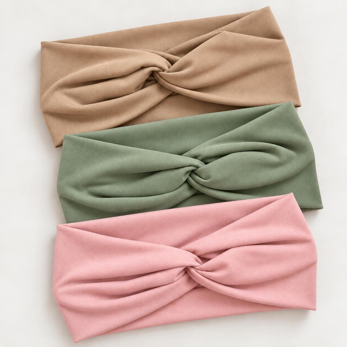 Soft Neutrals Twist Headband Bundle – Set of 3 Wide Stretch Headbands, Sage, Tan, and Blush Pink, Soft Comfortable Women’s Hair Accessories