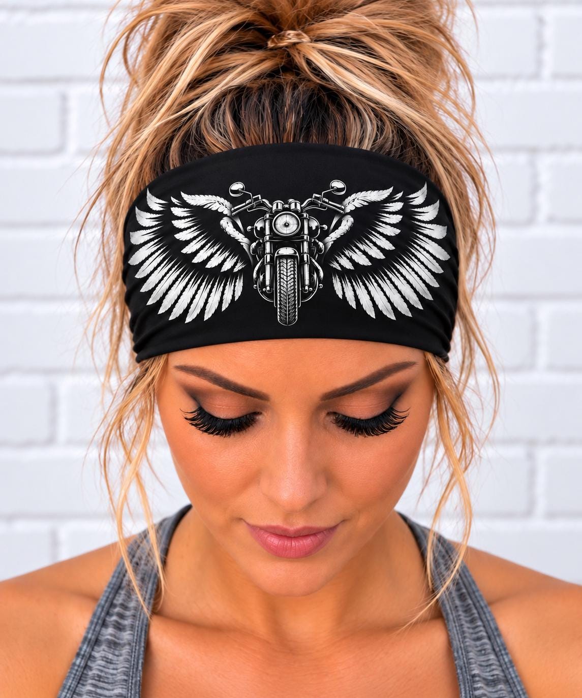 Biker Wings Headband. Motorcycle Moisture Wicking Headband, Headband Gift for Bikers. Motorcycle Wings Headband