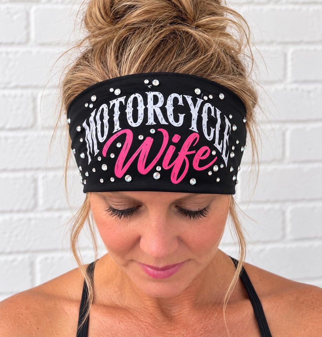 Motorcycle Wife Headband. Motorcycle Moisture Wicking Headband, Non Slip Helmet Headband, Headband Gift for Bikers. Bling Biker Headband