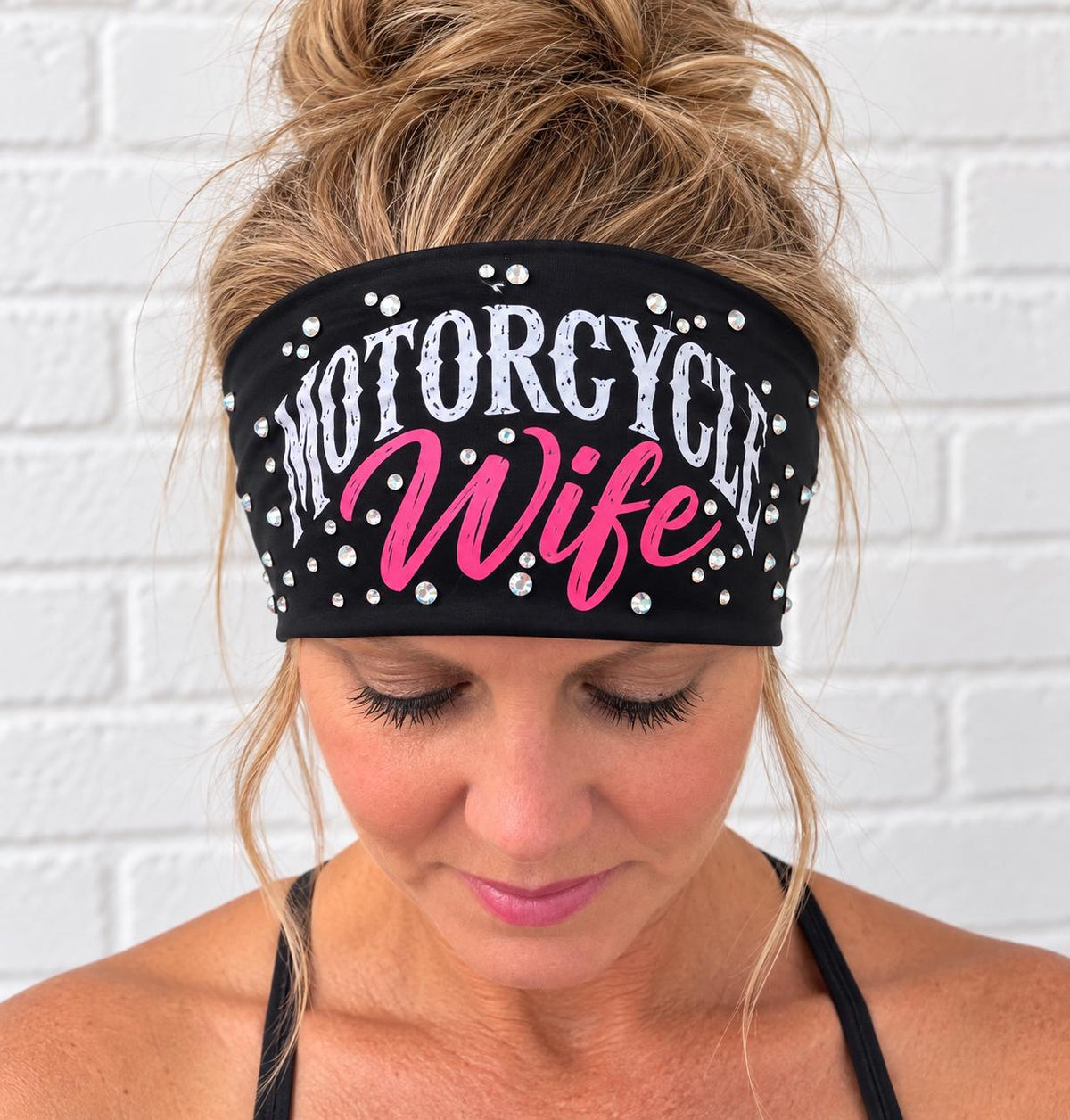 Motorcycle Wife Headband. Motorcycle Moisture Wicking Headband, Non Slip Helmet Headband, Headband Gift for Bikers. Bling Biker Headband