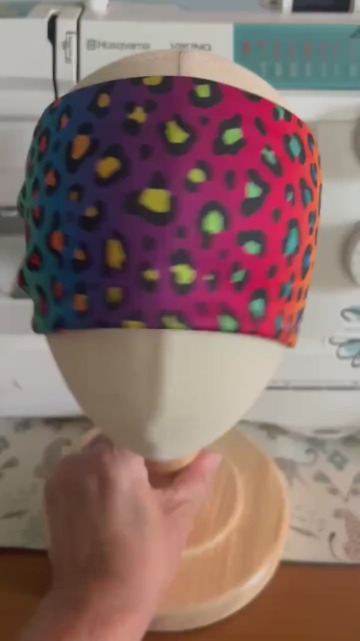 Rainbow Leopard moisture wicking, non slip, athletic headband, Running Headband,  Cheetah print Headband. Motorcycle Headband.